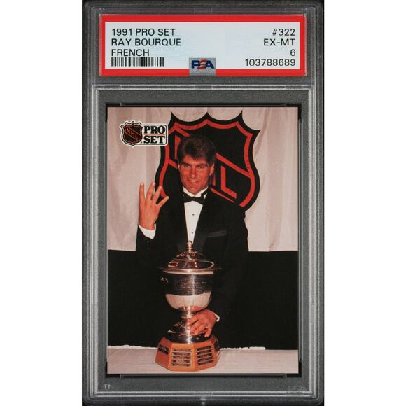 1991 Pro Set French #322 Ray Bourque PSA 6 Boston Bruins James Norris Trophy - Picture 1 of 2
